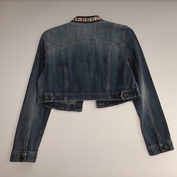 INC Women’s Crop Denim Jacket with Embellished Collar. Size L - Picture 2 of 9